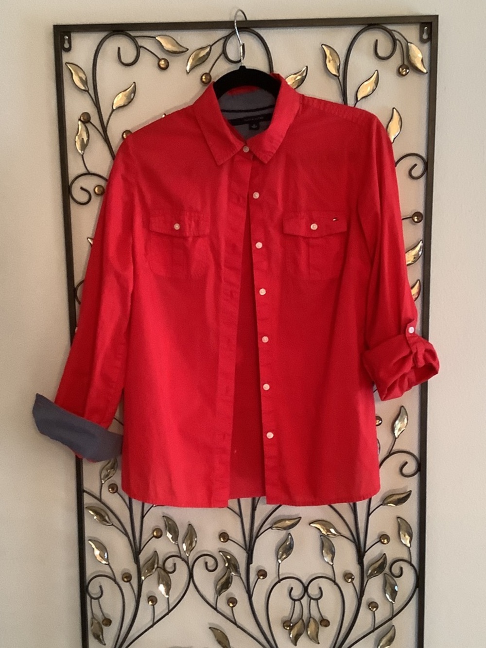 Tommy Hilfiger Bright Red Button-Front Utility Shirt
